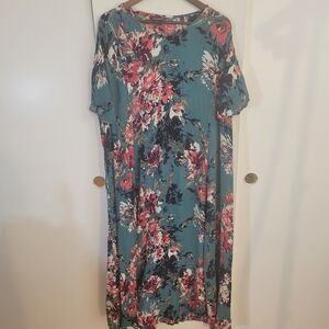 Roamans Floral Teal Maxi Dress